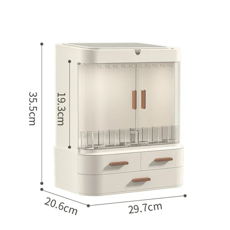 Organisateur Maquillage LED avec Miroir - Boîte Rangement Cosmétiques Tiroirs Anti-Poussière - SHOP VELUMIA