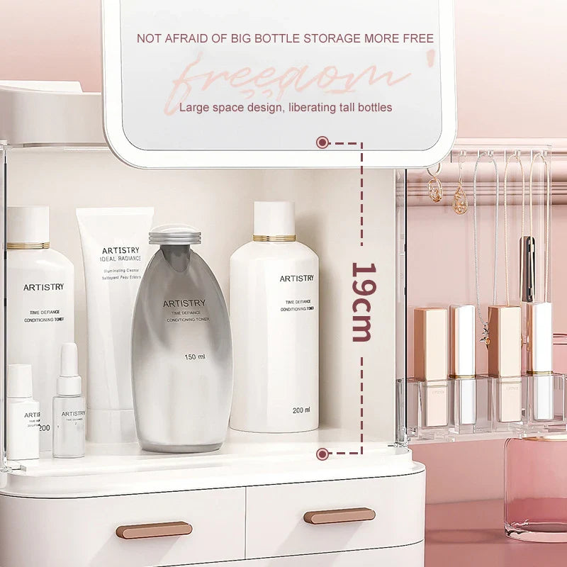 Organisateur Maquillage LED avec Miroir - Boîte Rangement Cosmétiques Tiroirs Anti-Poussière - SHOP VELUMIA