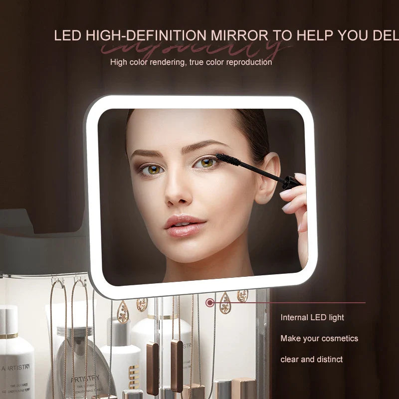 Organisateur Maquillage LED avec Miroir - Boîte Rangement Cosmétiques Tiroirs Anti-Poussière - SHOP VELUMIA