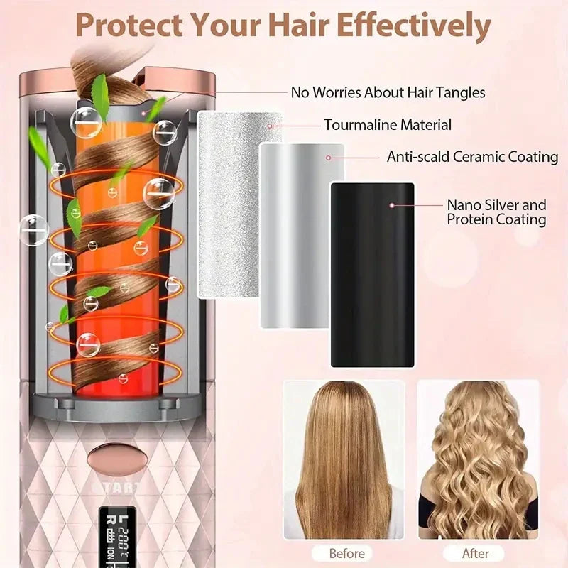 Boucleur à Cheveux Sans Fil Électrique - 6 Températures & 6 Minuteries LED - SHOP VELUMIA