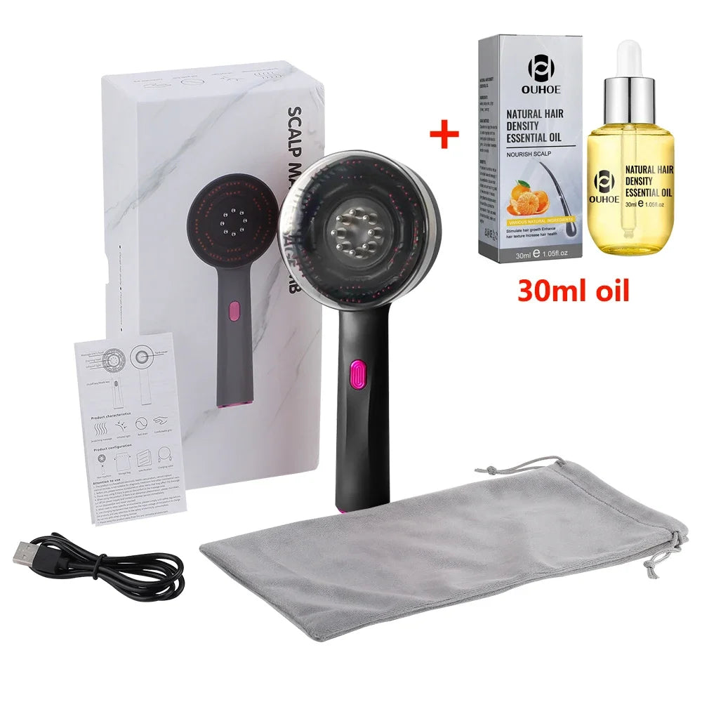 Portable Electric Red Light Massage Comb, 3 Modes, Laser Comb for Scalp Hair Follicles, Essential Oil Applicator