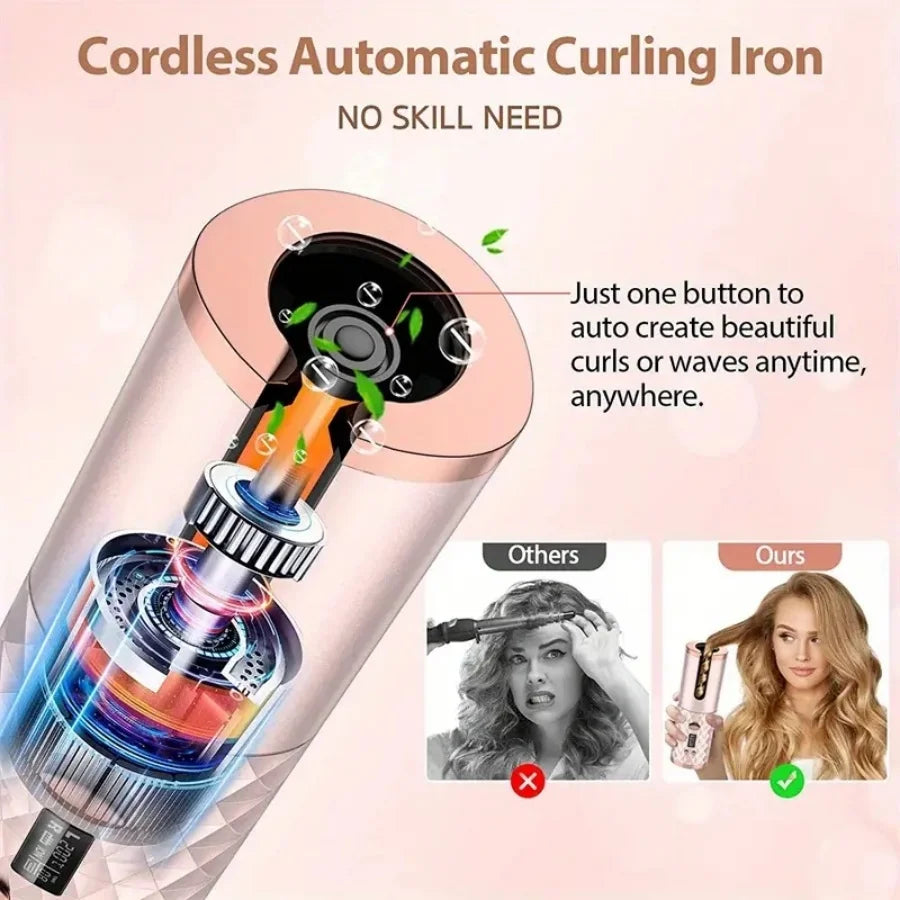 Boucleur à Cheveux Sans Fil Électrique - 6 Températures & 6 Minuteries LED - SHOP VELUMIA