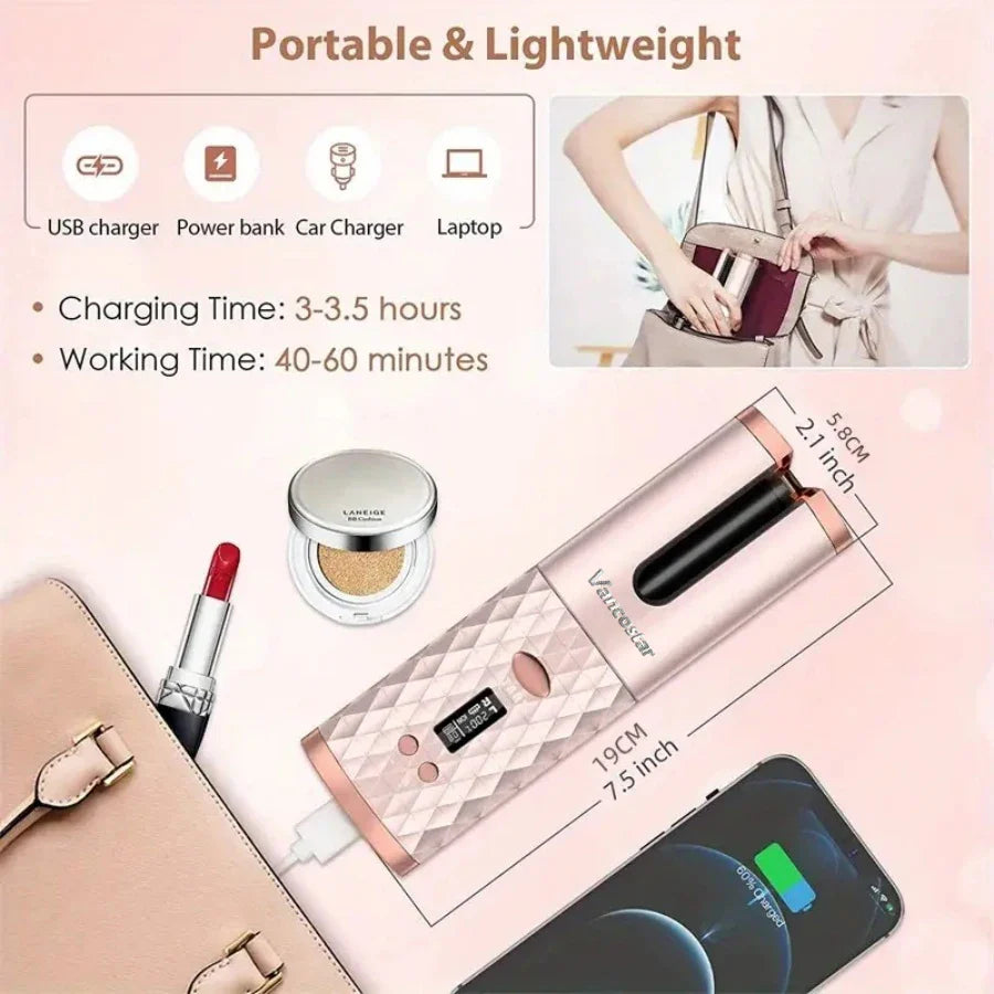 Boucleur à Cheveux Sans Fil Électrique - 6 Températures & 6 Minuteries LED - SHOP VELUMIA