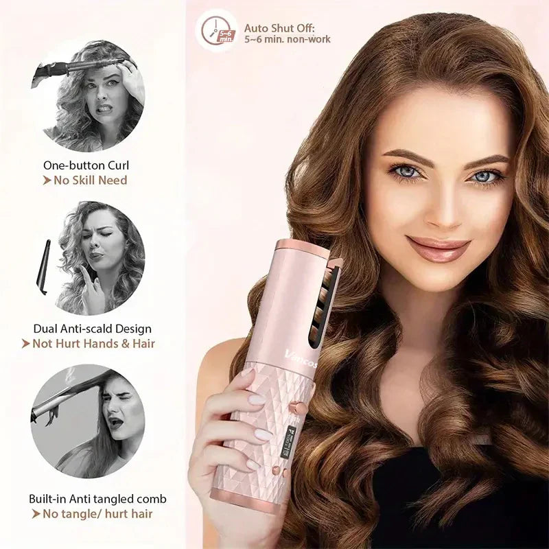 Boucleur à Cheveux Sans Fil Électrique - 6 Températures & 6 Minuteries LED - SHOP VELUMIA