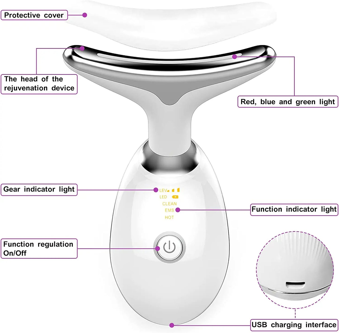 Masseur de Cou LED - Appareil Lifting Visage 3 Modes Raffermissant Anti-Rides - SHOP VELUMIA